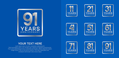 anniversary set logo style with silver color in square for company celebration moment