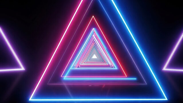 Neon Triangular Sign with Glowing Alphabet and Symbols