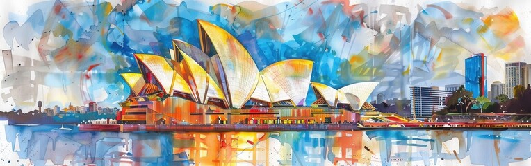 Watercolor Painting of the Sydney Opera House in Australia