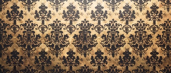 Panoramic close-up, high detail scan of classic patterned wallpaper texture, Generative AI