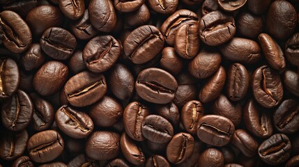 Fototapeta premium Rich and aromatic brown coffee beans in close up, showcasing texture and freshness