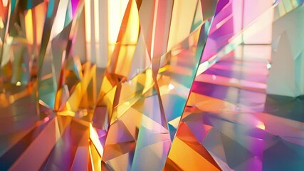 A diamondshaped prism reflecting an array of vibrant and dynamic geometric shapes.