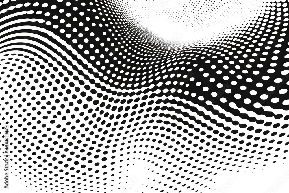 Poster abstract halftone wave dotted background - futuristic twisted grunge pattern with dot circles - mode
