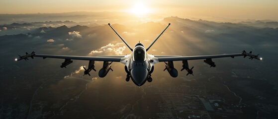 Drones and fighter jets conducting coordinated attacks during an aerospace warfare scenario, realistic photo, high detail, synchronized maneuvers, powerful action