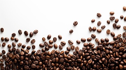Coffee Beans Scattered on a White Background
