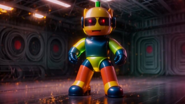 Looped animation with 3d render of a robot astronaut, transformer moves and demonstrates the transformation of the spacesuit in space