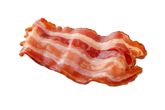 Crispy bacon strips PNG with transparent background for culinary design projects, food blog illustrations, recipe book graphics, and gourmet marketing materials
