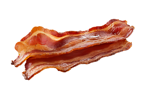 Crispy bacon strips PNG with transparent background for culinary design projects, food blog illustrations, recipe book graphics, and gourmet marketing materials