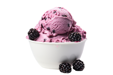 Delicious black raspberry chip ice cream PNG with transparent background, perfect for dessert menus, food blogs, and culinary projects