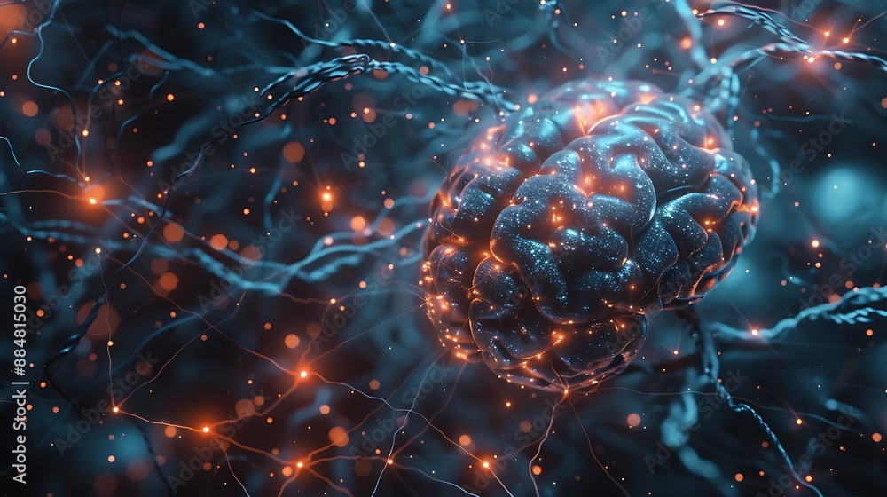 Poster futuristic modern human brain digital structure for neurology intelligence innovation science techno