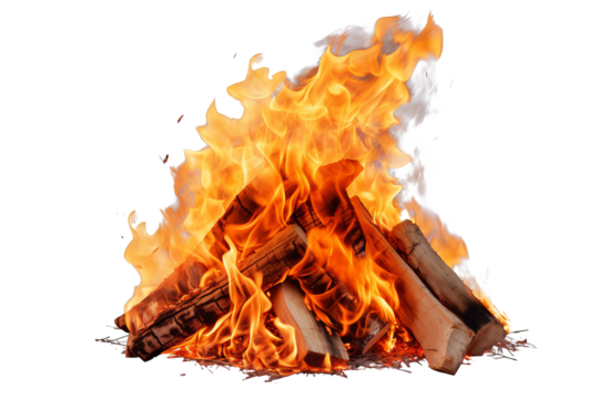 Isolated bonfire with realistic flames and smoke on transparent background for digital design and illustration projects, high-quality PNG for easy integration into various creative works - Powered by Adobe