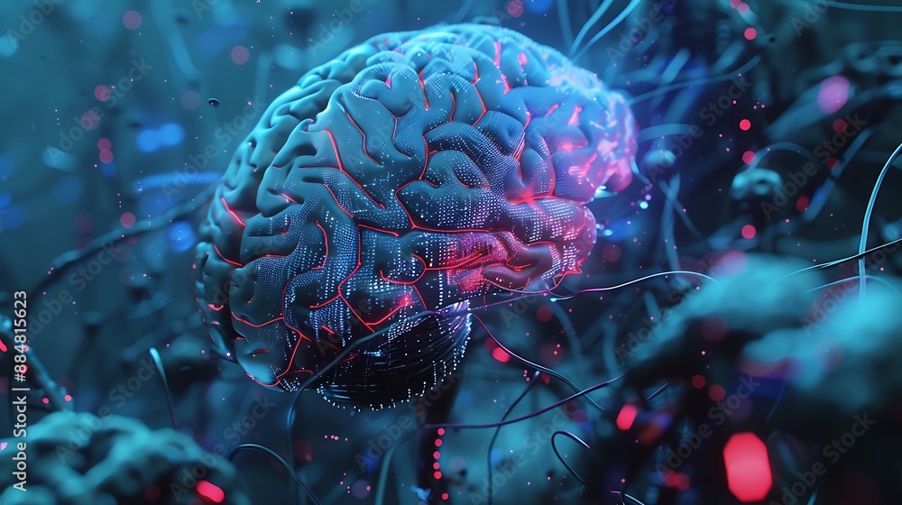 Poster digital human brain with futuristic modern connection network technology. ai generated