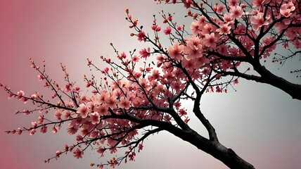 Illustration A tree blossoms with abstract pink flowers