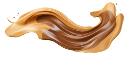 Smooth and creamy brown chocolate liquid paint milk splash swirl wave in various designs, PNG file with transparent background for artwork graphic design mockup template