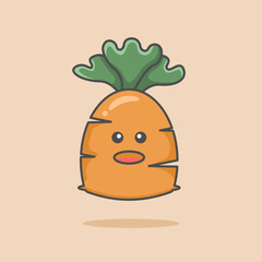 Carrot mascot with funny expression designed in cartoon flat style, vector illustration. Cute carrot character. Daucus carota L