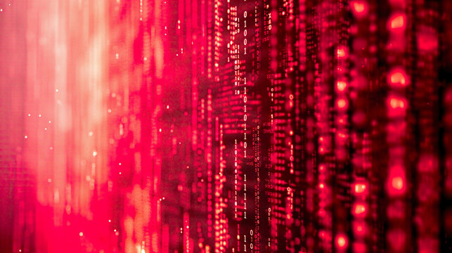 Binary code numbers on an abstract red background symbolizing data breach and hacking cyber attack and malware visuals detailed and intense 