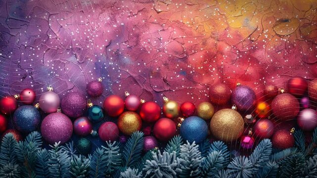 Weihnachtsschmuck vor einem festlichen und feierlichen Hintergrund in Regenbogenfarben. 