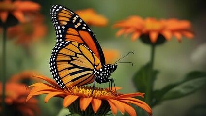 Obraz premium Monarch Butterfly Perched on a Vibrant Orange Flower