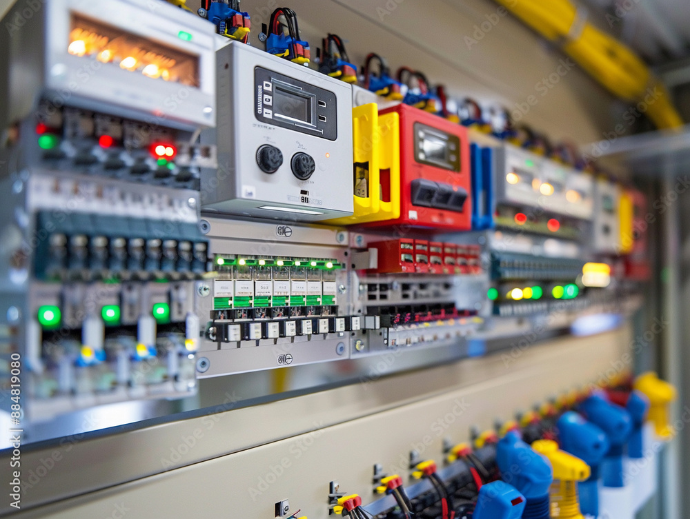 Poster electrical panel with circuit breakers and monitoring system