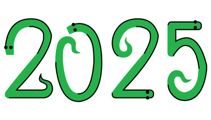 Green snake. Stylized illustration with Snake Chinese Zodiac sign, Symbol of 2025 on Chinese Lunar calendar, isolated. New Year of Snake