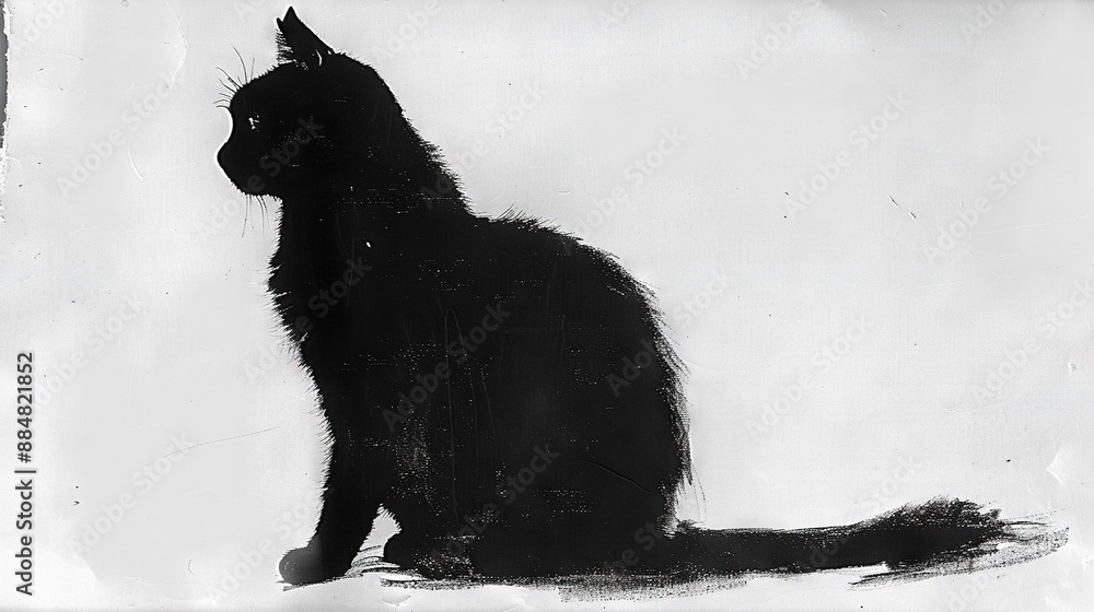 Canvas Prints   A black cat lounges in the snow with its tail dragging behind and facing away