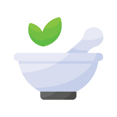 Mortar and pestle with herbs concept of herbal medicine vector