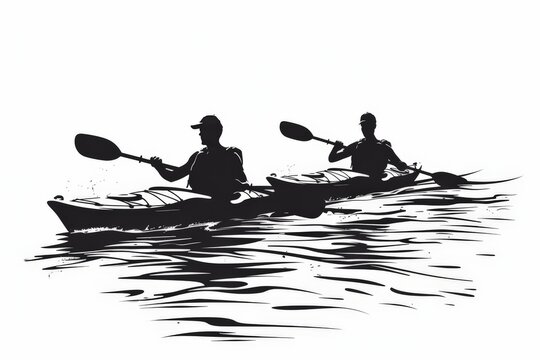 kayakers paddling black and white water clip art preview