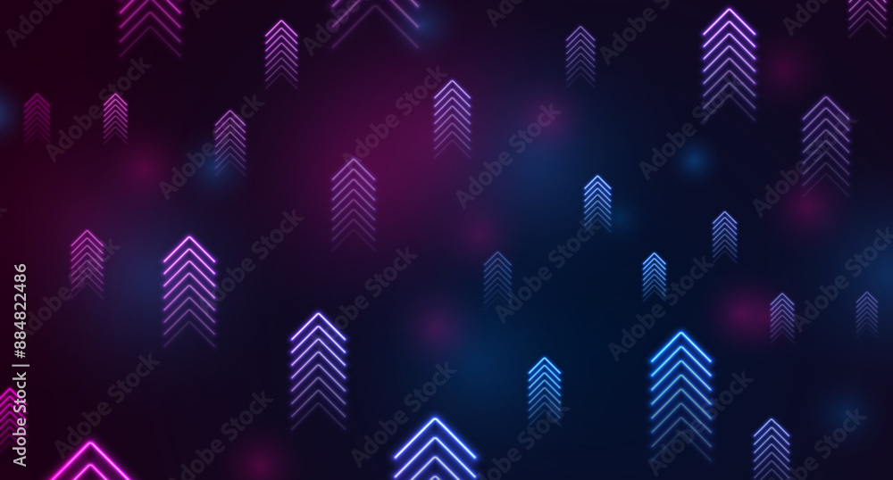 Wall mural bright blue ultraviolet abstract neon arrows tech futuristic background. vector design