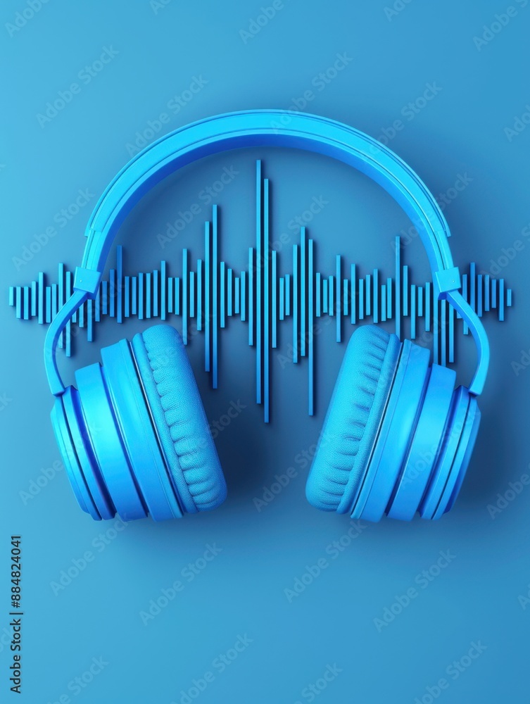 Aufkleber digital sound wave forming headphone shape, symbolizing online series audio quality, artistic front 