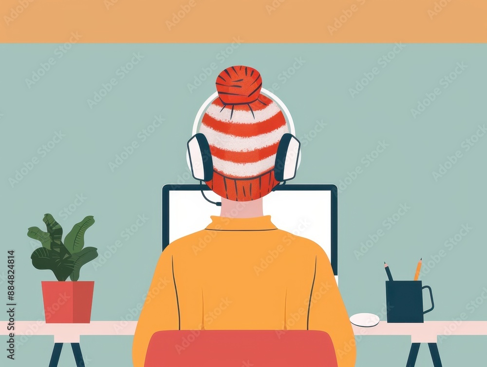 Poster online series with innovative sound effects, flat design illustration featuring copy space, full obj