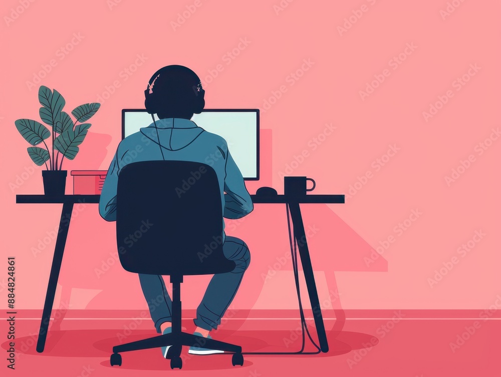 Poster online series with innovative sound effects, flat design illustration featuring copy space, covering