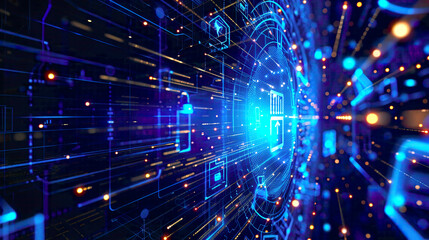Fototapeta premium Illustration depicting a firewall and internet security concept symbolizing secured access to user personal data information emphasizing cybersecurity measures 