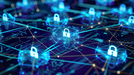 Illustration depicting security measures implemented across a global network with interconnected nodes andrepresenting worldwide protection 
