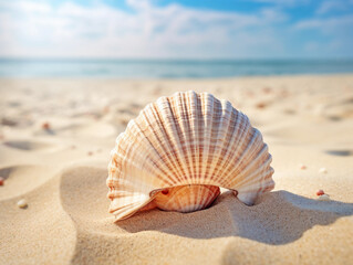 Close-up of a Seashell on a Sandy Beach