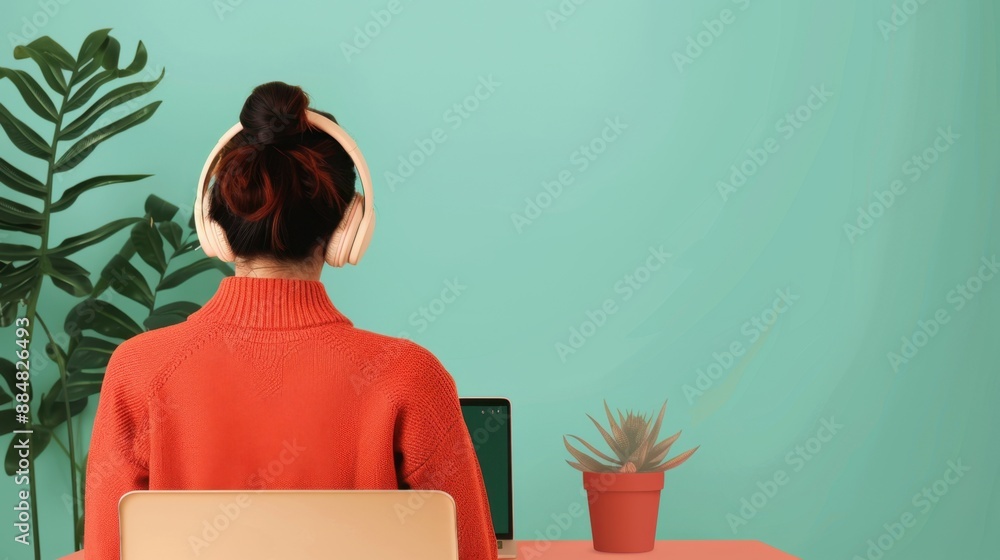 Poster engaging sound quality flat design illustration series streaming with copy space, front view, deep d
