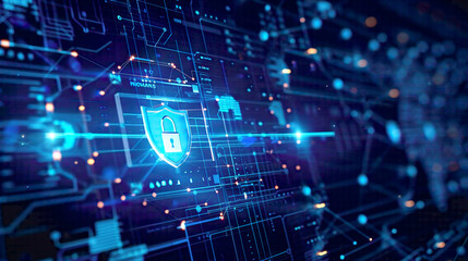 Illustration representing the cyber security data protection business technology privacy concept featuring an icon security displayed on a virtual screen
