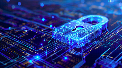 Illustrative depiction of cyber security concept and internet privacy data protection showcasing a padlock safeguarding business and financial data 