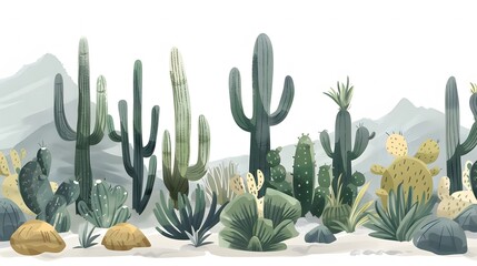 Cactus in the desert under a blue sky with fluffy clouds