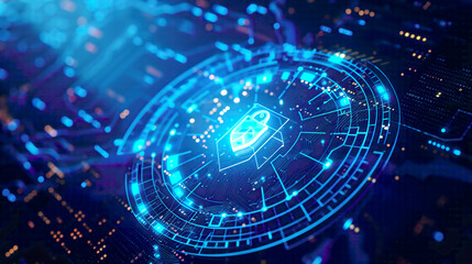 Fototapeta premium Illustration showcasing the cyber security data protection business technology privacy concept featuring an icon security on a virtual display 