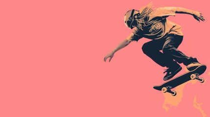 Skateboarding Silhouette against Pink Background