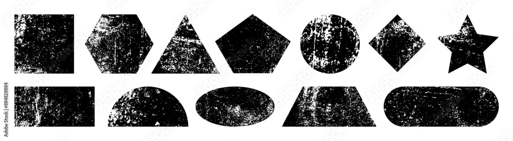 Poster stamp prints. rough ink shapes. vintage letterpress rectangle paint or rustic woodcut triangle. scra