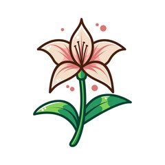 Elegant pink lily flower with green leaves on a white background, ideal for graphic design, decorations, and art projects.