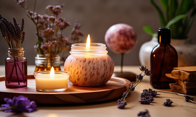 Essential Oils and Candle for Aromatherapy