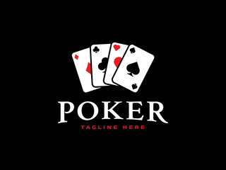 poker logo vector illustration, poker card and chip casino logo template	