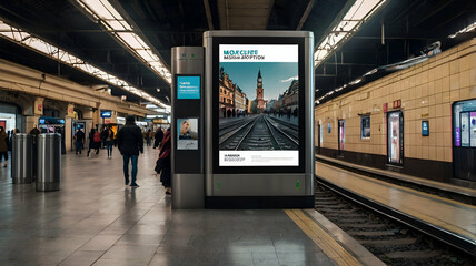 Mock up Poster media template Ads display in Subway station.
