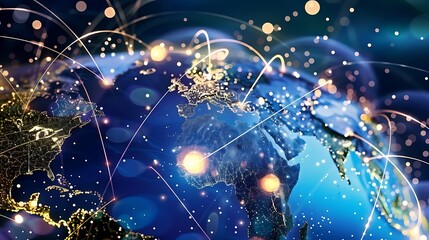 Global Network Connections Around the Earth with Glowing Points