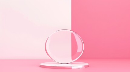 Obraz premium glass advertising podium splashed on background in the style of minimalist stage designs rendered in cinema4d circular shapes minimalist pastel color gradient background