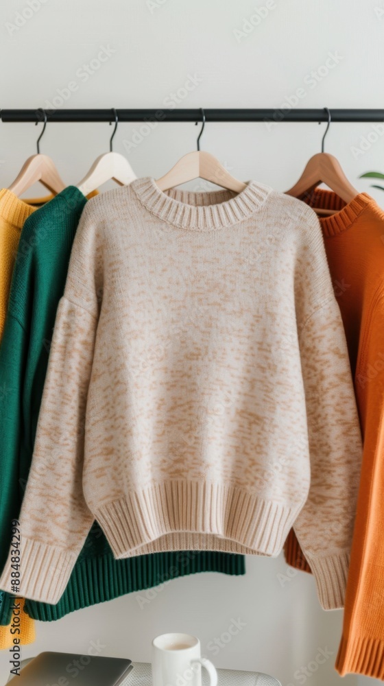 Poster customer explores curated e-commerce collections with copy space, covering all objects, deep depth o
