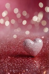 Fototapeta premium pink white and red background with bokeh lights and heart shape glitter on valentines with copy space Abstract background holiday.