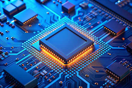 powerful computer processor microchip with the word representing artificial intelligence, AI technology